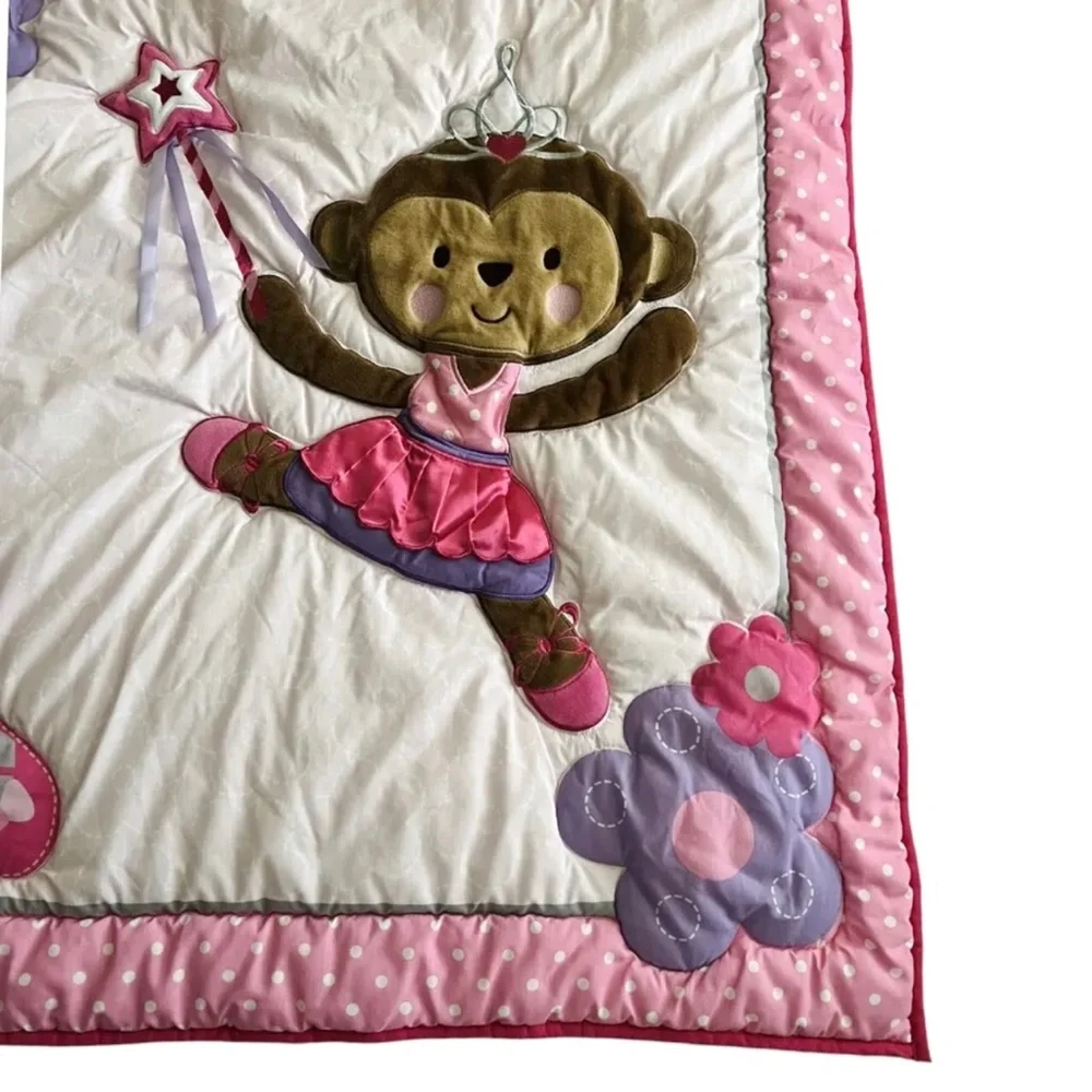 Carter's Child of Mine Ballerina Princess Monkey Comforter Blanket Pink White